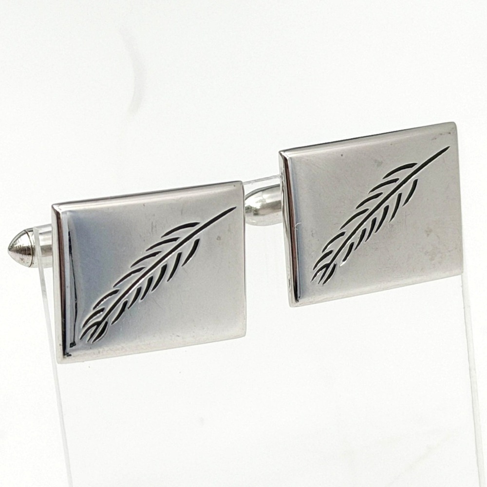 Swank Vintage Silver Tone Rectangular Etched Wheat Motif Toggle Cufflinks